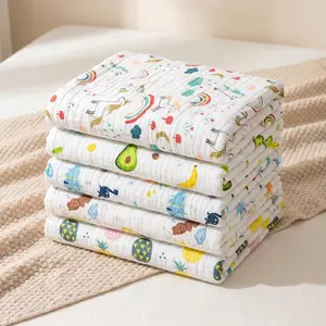 Set of 5 large high-density soft printed gauze towels, 80cm*67cm, breathable and quick-drying face towels, burping cloths, and other household combinations, easy to clean and convenient for the whole family to use