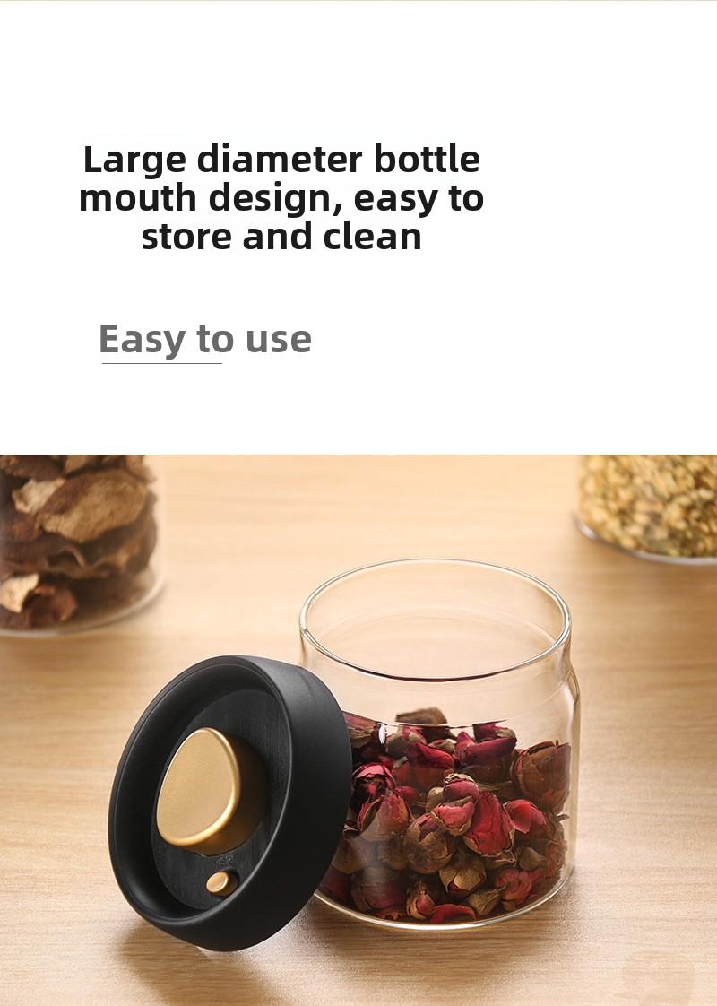 High Borosilicate Glass Sealed Jar 500Ml Black Gold Cap Kitchen Grain Candy Jar Press-Type Vacuum-Sealed Storage Jar