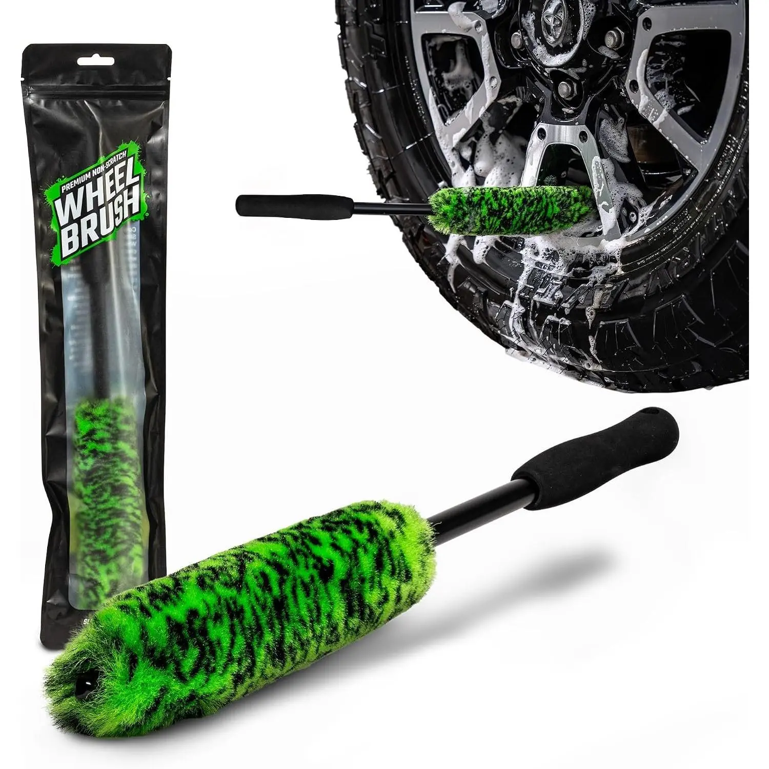 Non-Scratch Wheel Brush – Bendable Soft Bristle Rim & Wheel Cleaner for , , SUVs, Off-Road  – Safe  Painted,  Coated & Chrome Wheels