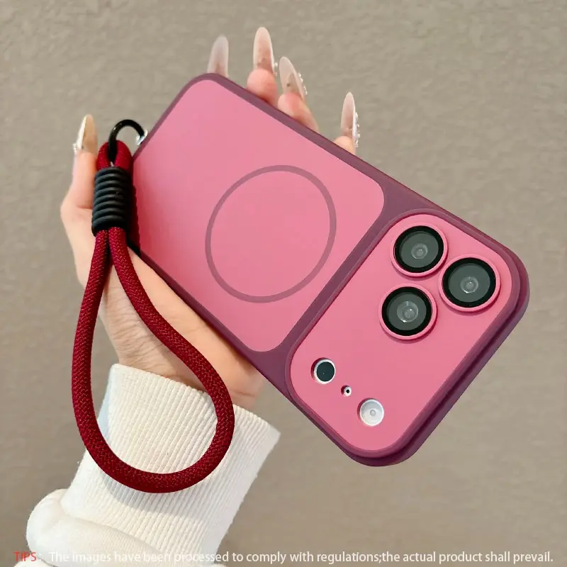 Luxury Magnetic Wireless Charging Phone Case+Wrist Strap Suitable for iPhone 17 Air 16 15 14 13 12 11 Pro Max Plus Matte Compatible MagSafe Matte Skin Texture Soft Edge Armor Anti Shock Camera Lens Protective Cover