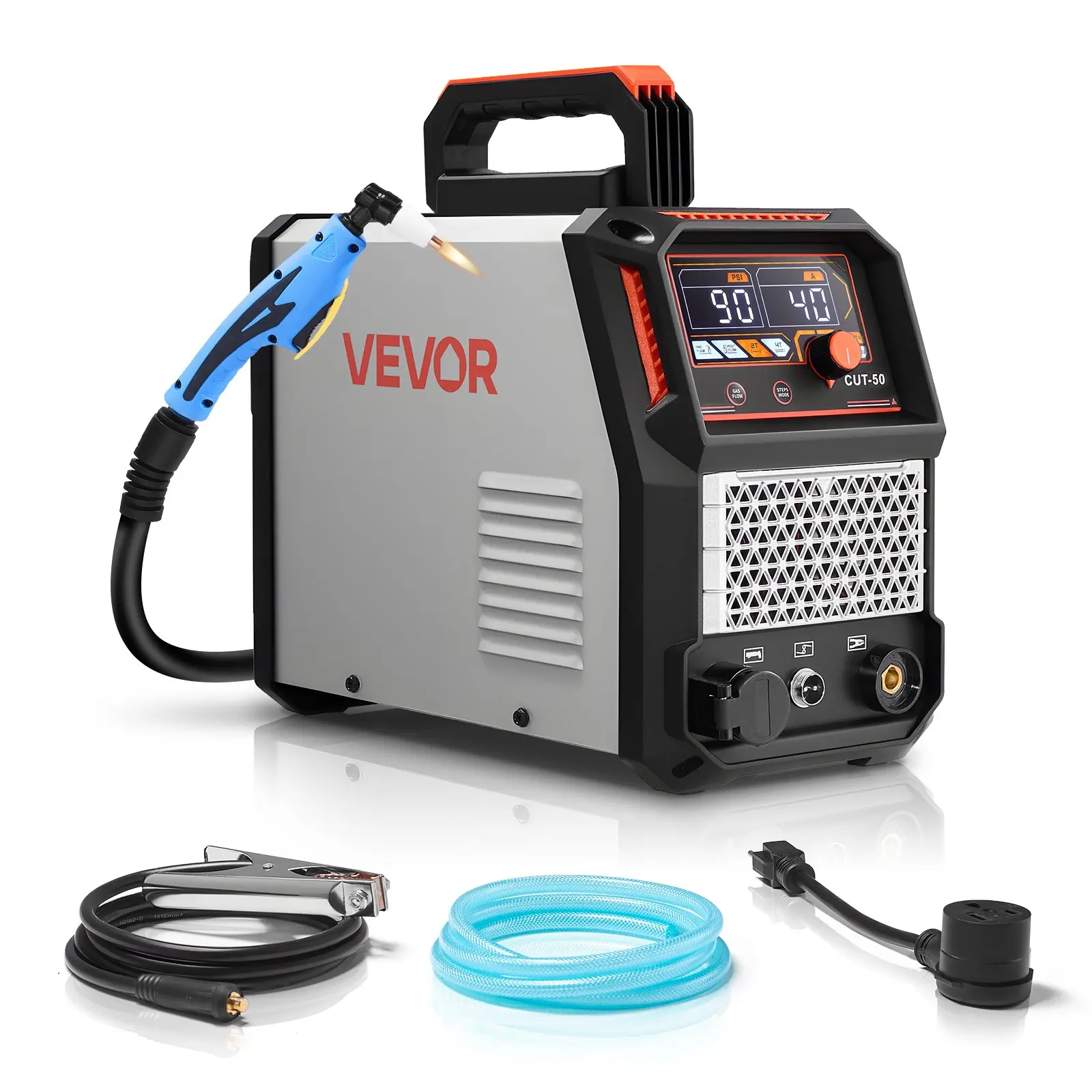 VEVOR 50A AC Plasma Cutter, 110V/220V Dual Voltage Digital Display IGBT Inverter Cutting Machine, Adjustable PA/PT Time, 2T/4T Function for Home Repairs, Workshops