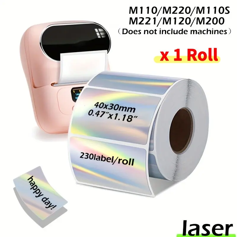 Laser Label Thermal Paper, 40x30mm, 1 Roll/3 Rolls, Compatible with M110/m220/m100/m200 Printers, Holiday Gift Labels, Rainbow Holographic Stickers, Labels for Printers, Direct Thermal Labels