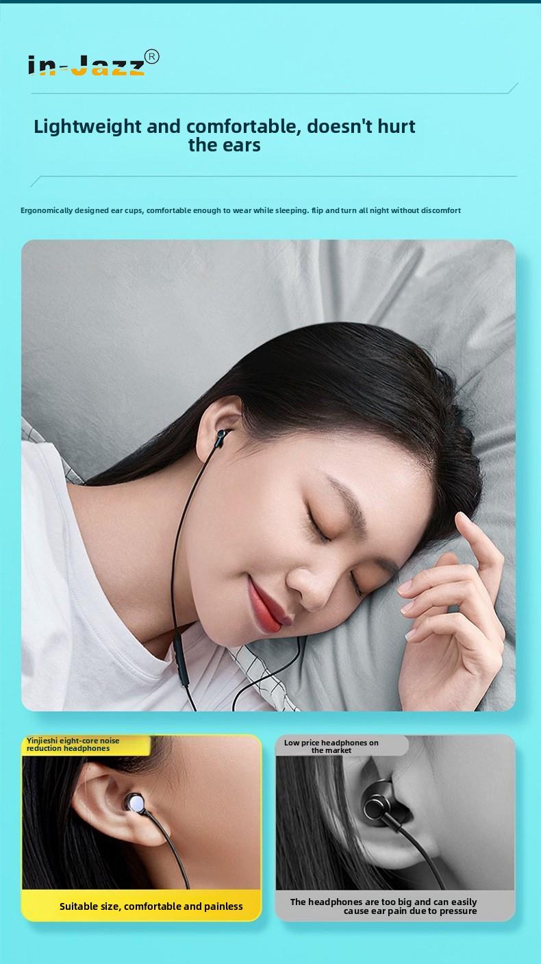 In-ear wired ceramic headphones, angled in-ear sleep headphones, high-quality sound with microphone and in-line controls