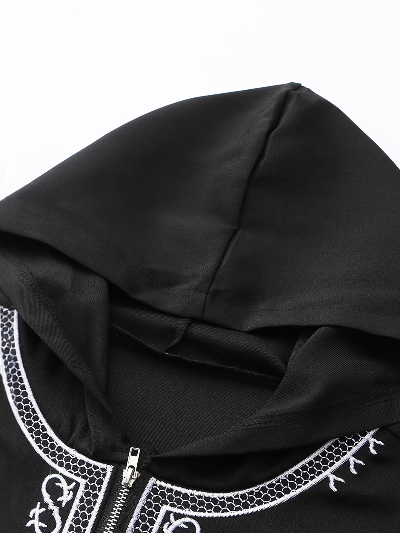 Men'S Middle Eastern Hooded Long Robe |   Vintage Style, Non-Stretch Fabric, Embroidered Details, Solid Color, Long Sleeve