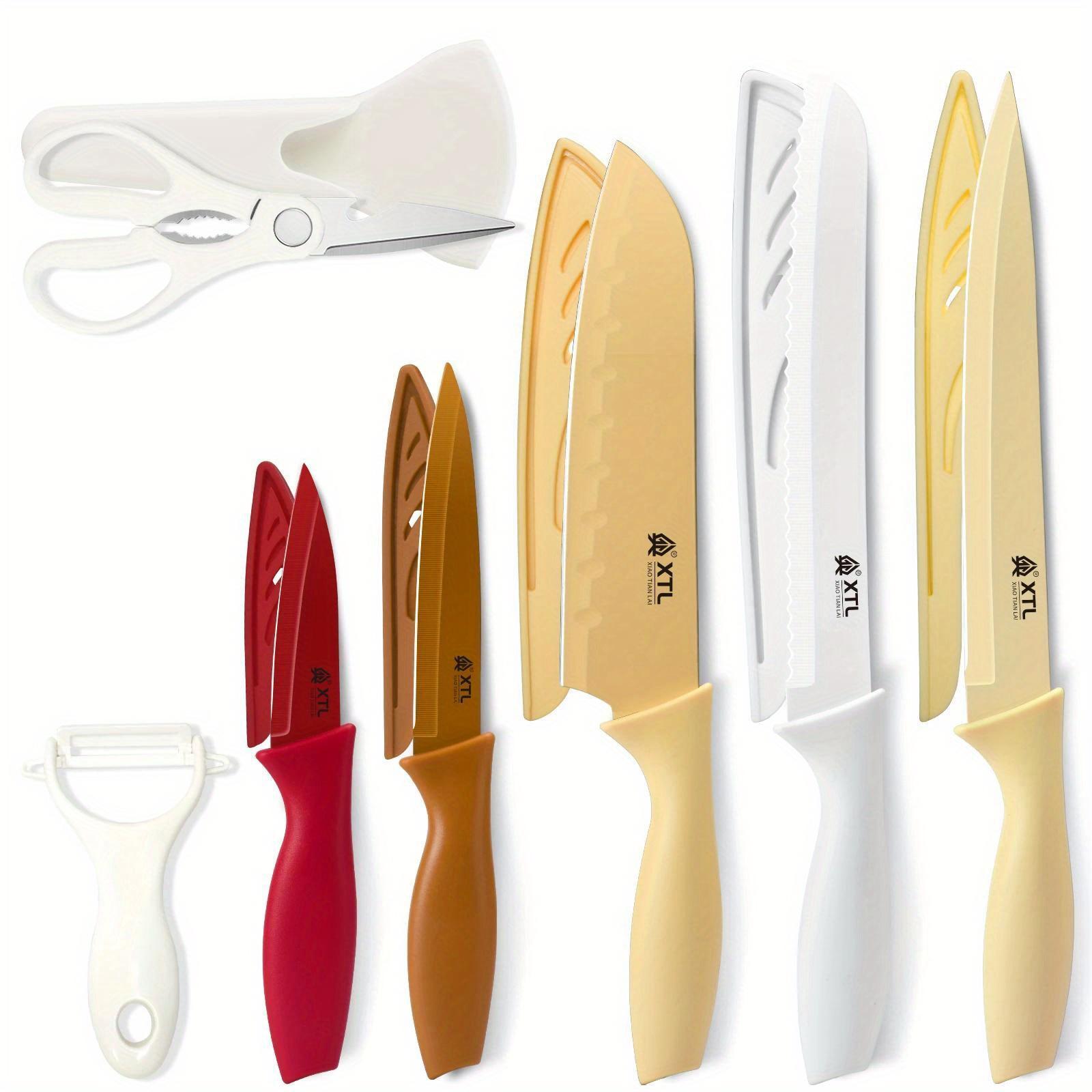 Professional 7pcs Stainless Steel Kitchen Cooking Tool Set  Chef's Knife with Silicone Handle Sharp and Durable, Rust and Stain Resistant Cooking Tools with Scissors and Peelers