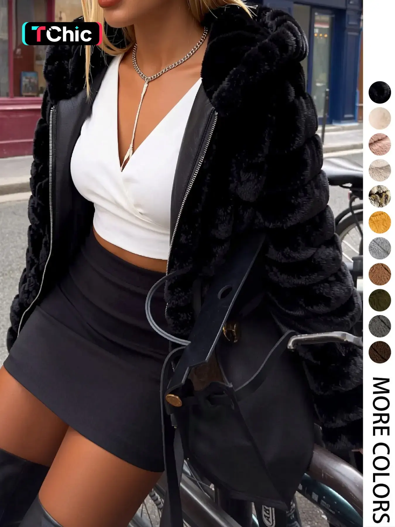 Women's Faux Fur Coat, Casual Chic Fall & Winter Woven Long Sleeve Jacket, Thick Fabric Hooded Drawstring Pocket Design, Daily Wear Outerwear, Everyday