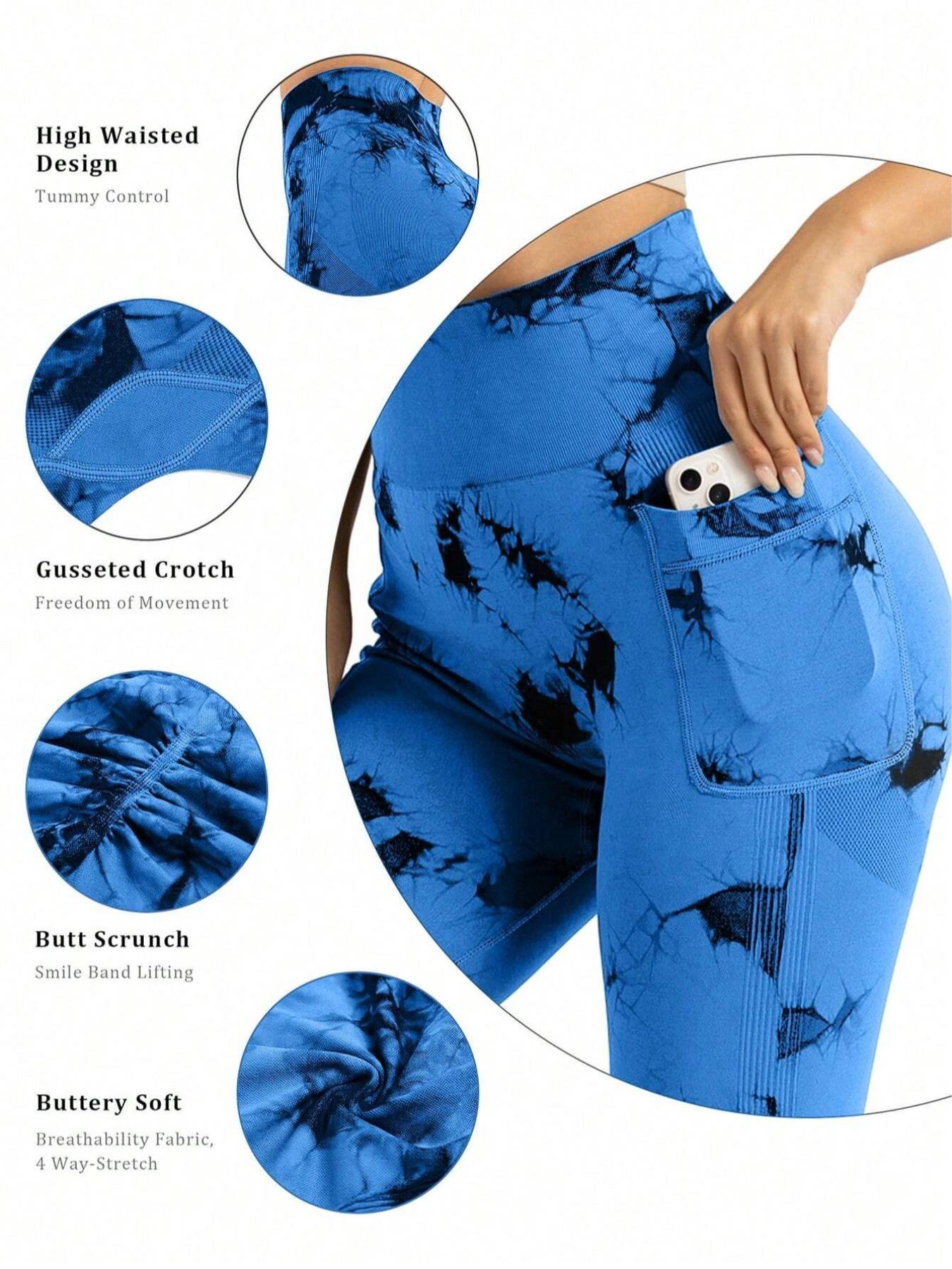 Women's Tie Dye Print Pocket Sports Leggings, Sporty Casual Comfy Breathable High Waist Skinny Pants for Swinging Plate Gym, Gym Clothes Women, Yoga Legging Pants, Yoga Leggings, Yoga Pants, Ladies Sportswear for All Seasons, Breathable Athletic Bottoms
