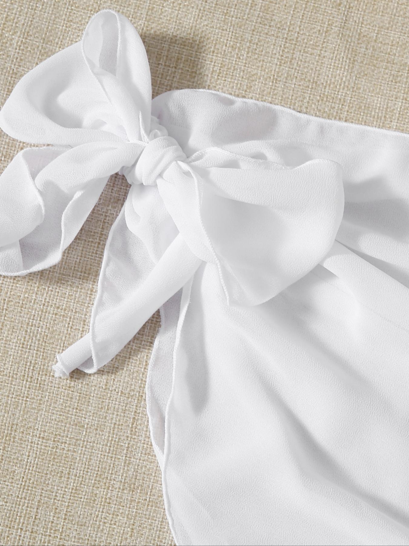 Three-Piece Set Women's Solid Bikinis Set,  Casual Padded Triangle Halter Swim Top & Tie Side Swim Bottom & Cover Up Skirt Set for Beach Holiday Vacation, Summer Outfits 2026, Plain Bikini Set