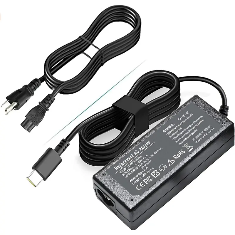 65W-45W USB-Type-C Laptop Charger with Cable, 65W Output Single-Port AC Power Supply Adapter, Replacement for Thinkpad, Yoga, XPS 13 & More (Replaces ADLX65YDC2A)