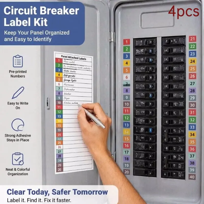 Breaker Label Kit, 4 Sheets (82 Labels), Handwritten Electrical Panel Stickers, Compatible with Single/three Phase Systems, Easy-To-Use Labeling System, Enhancing Clarity