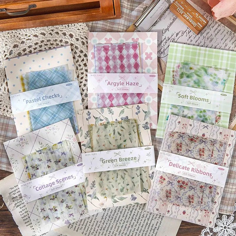 Artistic Minimalist Vintage Unique Pattern Decorative Paper Book 6 Packs Total 180 Sheets Light Paper & Tracing Paper Self‑Adhesive DIY Supplies for Journal Album Scrapbook