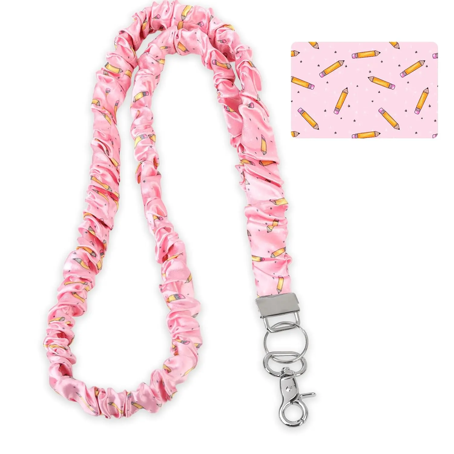 Pencil  Scrunchie Lanyard for Teacher, Stretchy Retractable  Lanyard with Metal Clip for  & ID Cards ()
