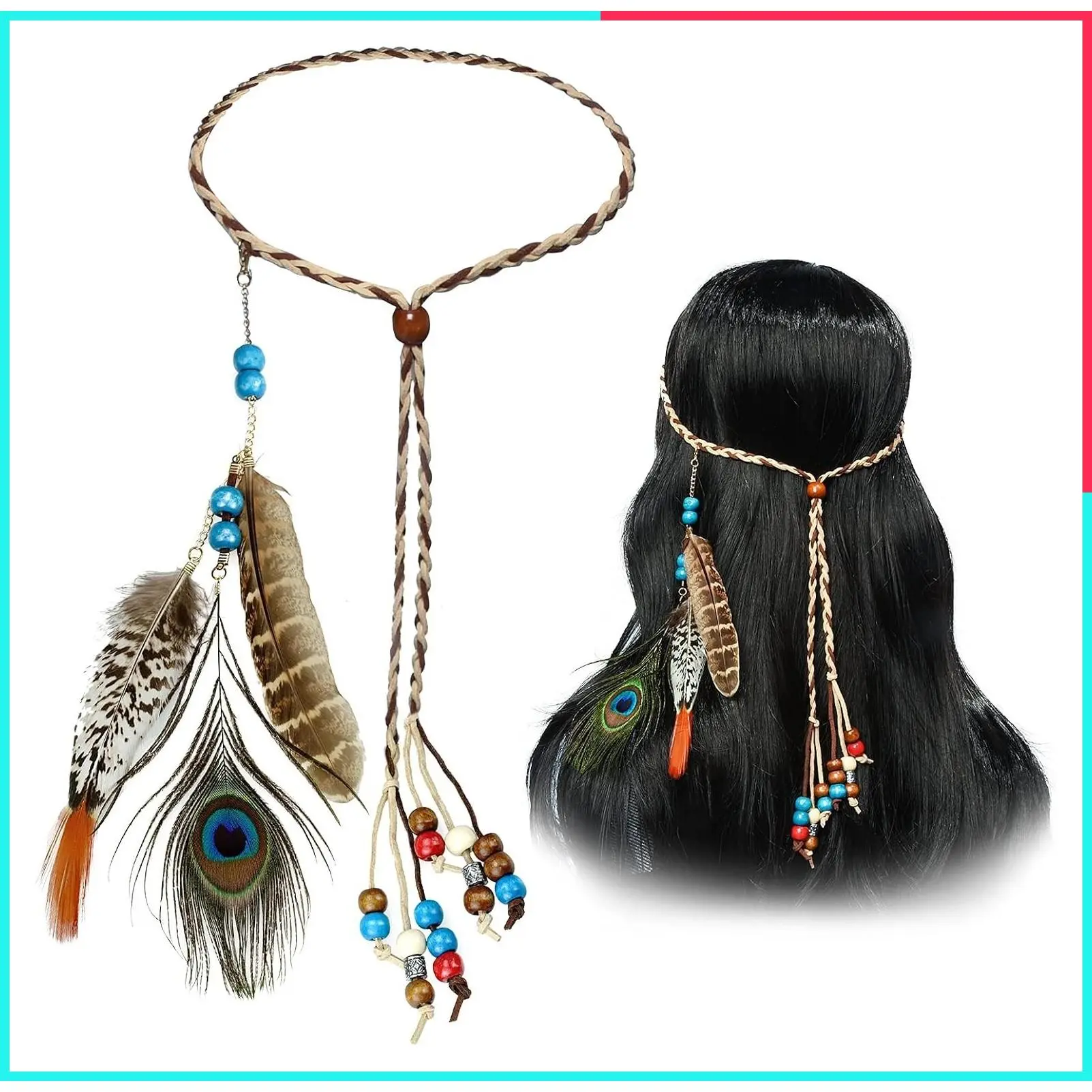 Boho Feather Headband Indian Peacock Headpiece Festival Costume Hair Accessories for Women and Girls