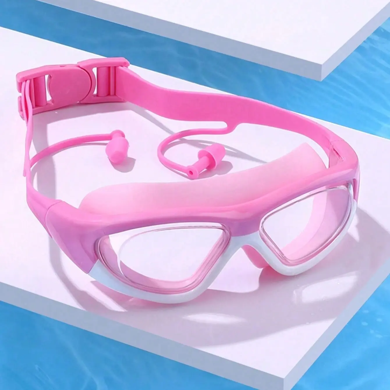 Anti-Fog Silicone Swimming Goggles with Earplugs, Waterproof Swim Glasses for Training and Leisure, Perfect Holiday Gift and Beach Essential, Pool Goggles