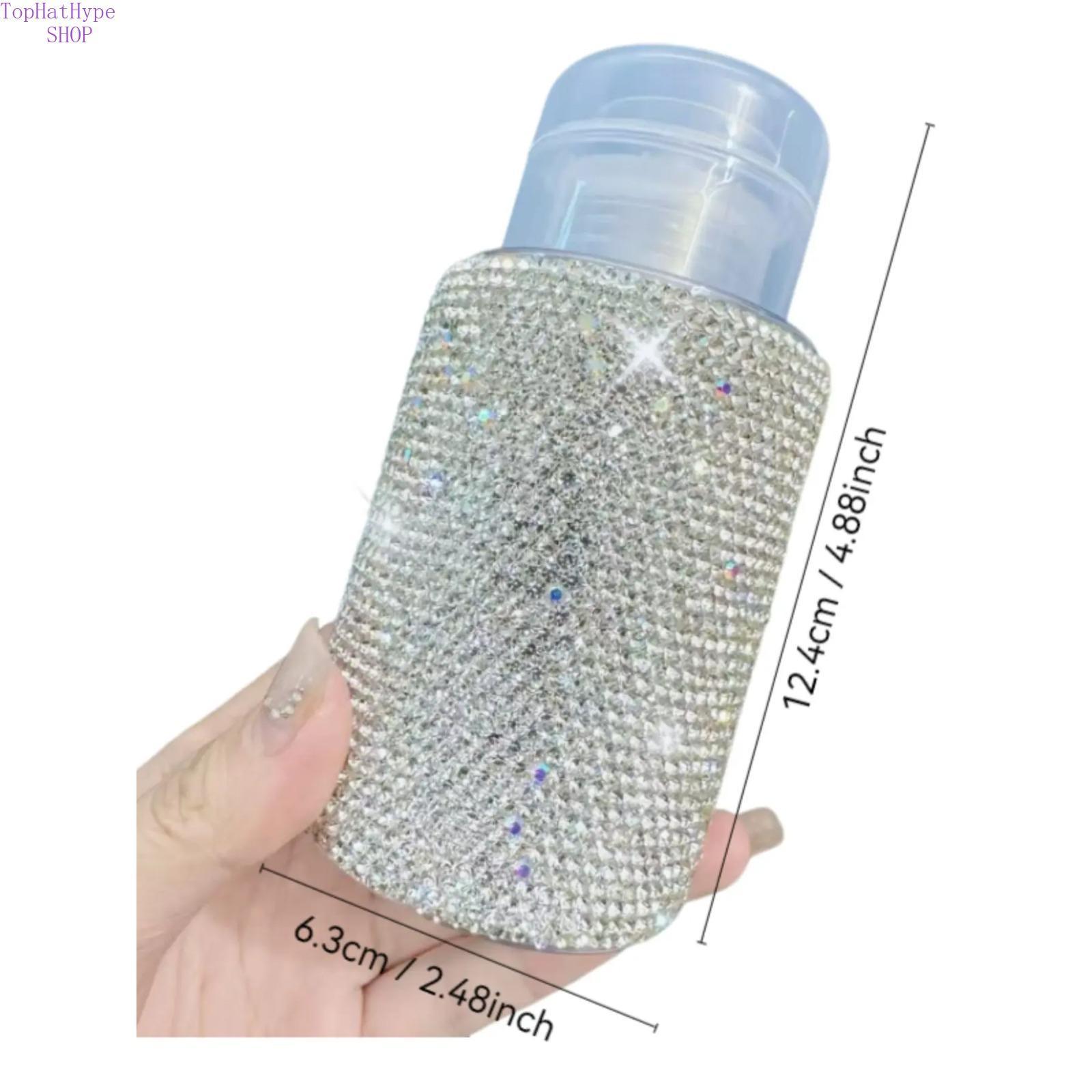 Bling Rhinestone Pump Dispenser Bottle for Nail Art, Full Rhinestone Refillable Empty Container for Makeup Remover, Toner, Liquid Cosmetics & Alcohol, Portable Leak-Proof Design Luxury Beauty Tool for Travel Salon Daily Use