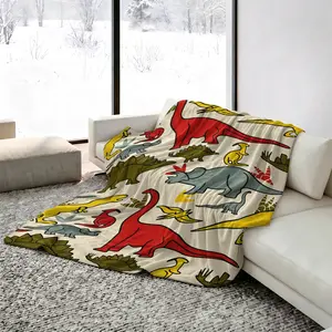 Kids Cartoon Dinosaur Cooling Blanket with T-Rex Triceratops Print, Arc-Chill Icy Touch Lightweight Summer Throw, Retro Nursery Decor Gift for Boys Couch Bed Travel Camping
