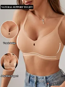 Adjustable Thin Strap Leopard Print Bra, V-Neck Seamless Cut, 360 Jelly Band Shaping Support, Full Coverage Side Fat Control, Multi-Row Back Closure, Breathable Skin Friendly