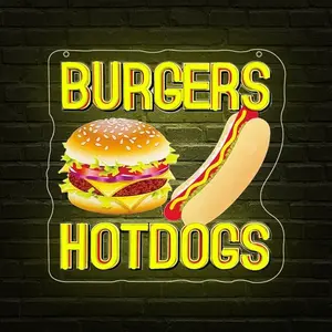 Neon Hot Dog Wall Decor, Adjustable Light Burger LED Sign, Party Decoration for Restaurants, Bars, Birthday Parties, Food Store Lighting