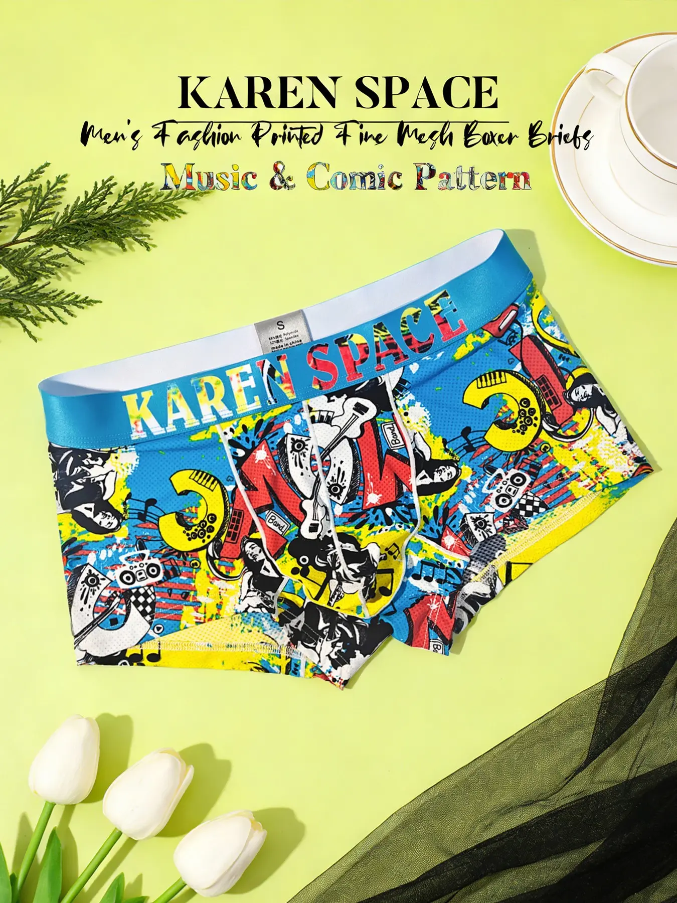 Men's Ice Silk Mesh Print Trunk, Ultra-Short Thin Comfortable Soft Stretch Cool Dry No Sweat Cartoon Underwear, Daily Casual Sports Fitness