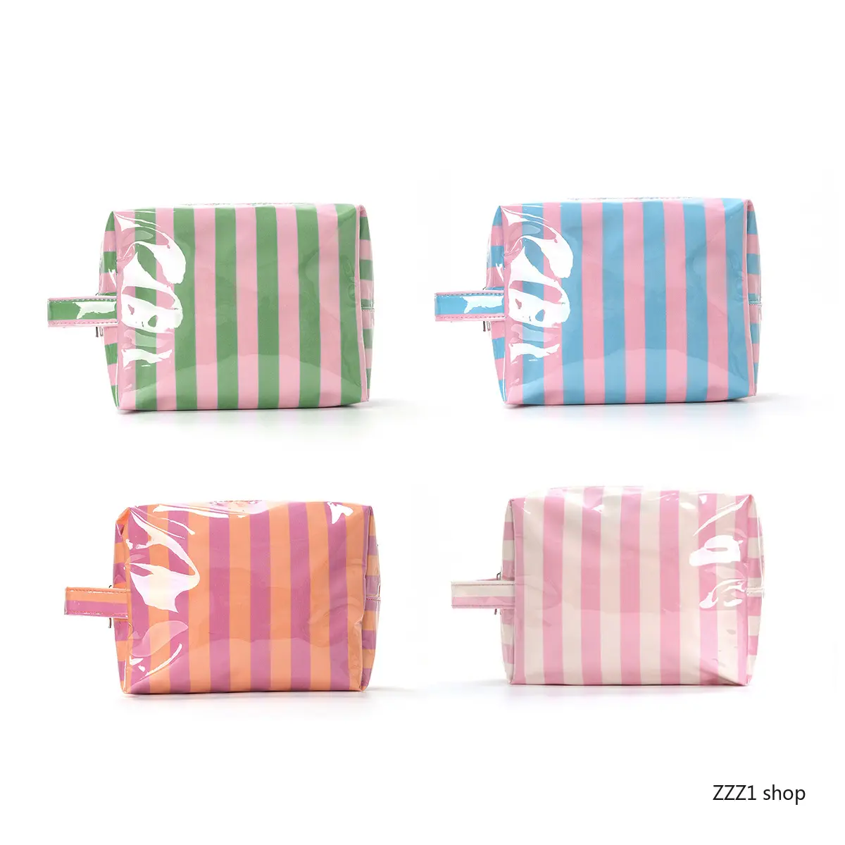 Cute Preppy Striped Cosmetic Bag, Large Capacity Waterproof Toiletry Organizer Clutch for Women's Travel & Gym Makeup, High-Capacity, Sporty Chic, Adults, Blue Pink Striped Large, Large Size