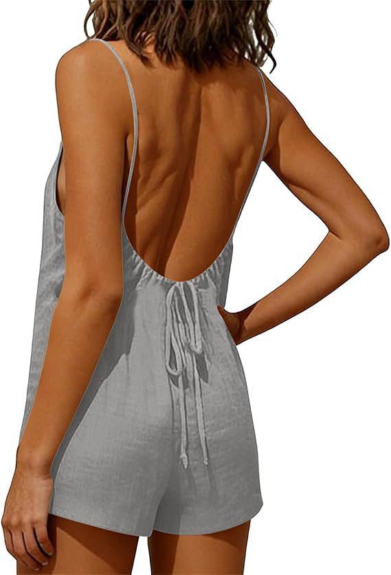 2026 New Women's One-Piece Pants Casual Sleeveless Tank Top Short Skirt Overalls with Narrow Straps and Pockets