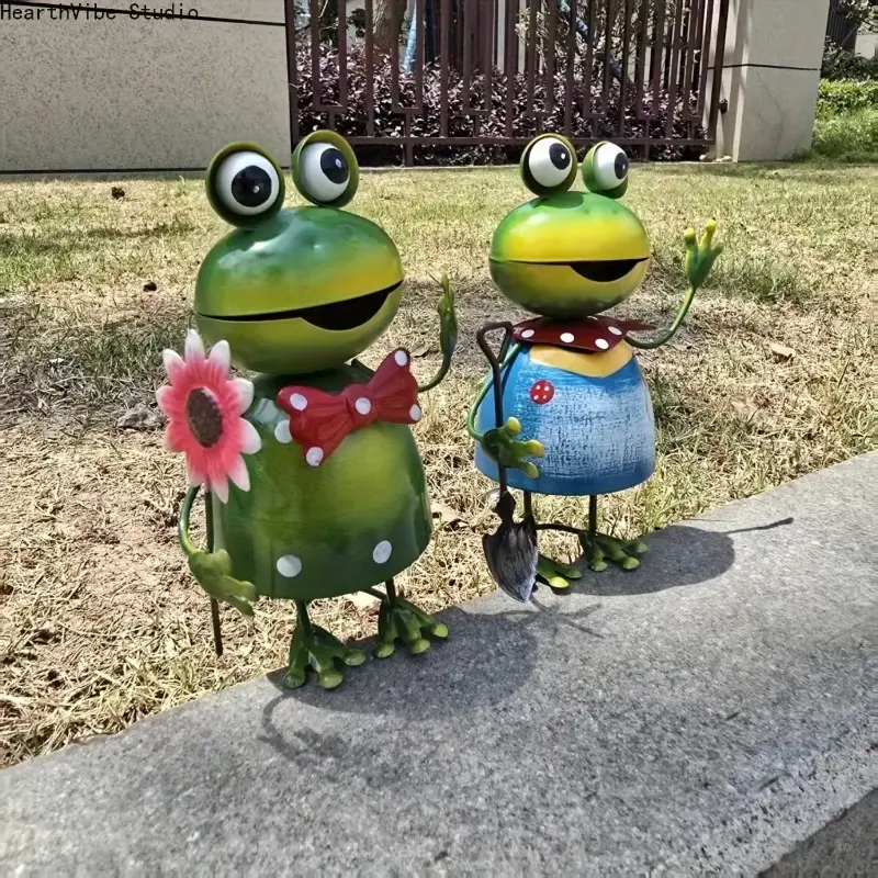 Cute Metal Frog Statue Decor, Iron Art Hanging Ornament, Garden Balcony Courtyard Lawn Flowerpot Home Sculpture Decoration