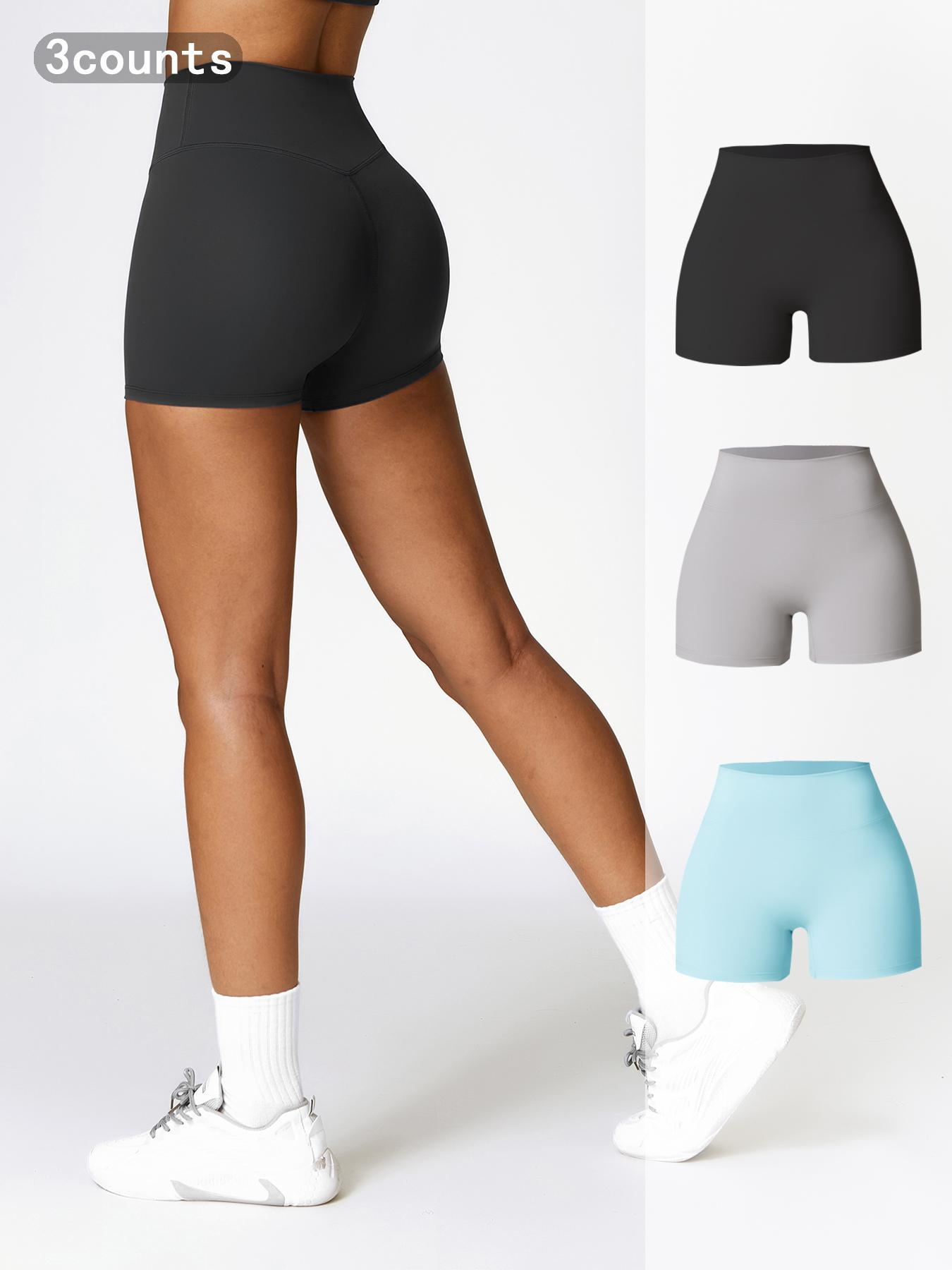 Women's Solid High Waist Sports Shorts, Gym Shorts, Athletic Shorts, High Stretch Breathable Comfortable Quick Drying Skinny Shorts, Ladies Sportswear for Yoga Gym Workout Running, Tight Fitted Shorts