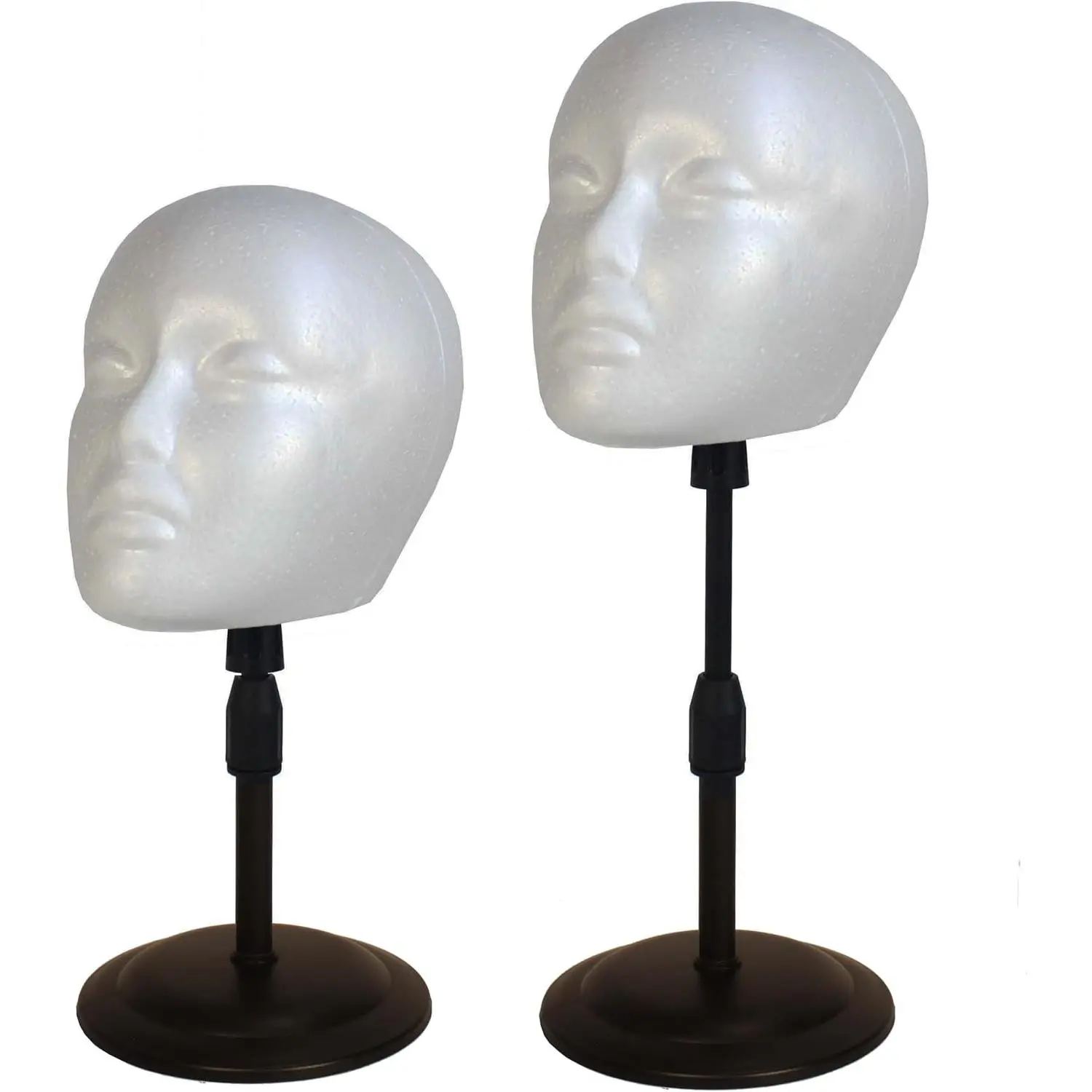 2 PACKS Adjustable wig or hat styrofoam mannequin  holder stand (13”to 17”)