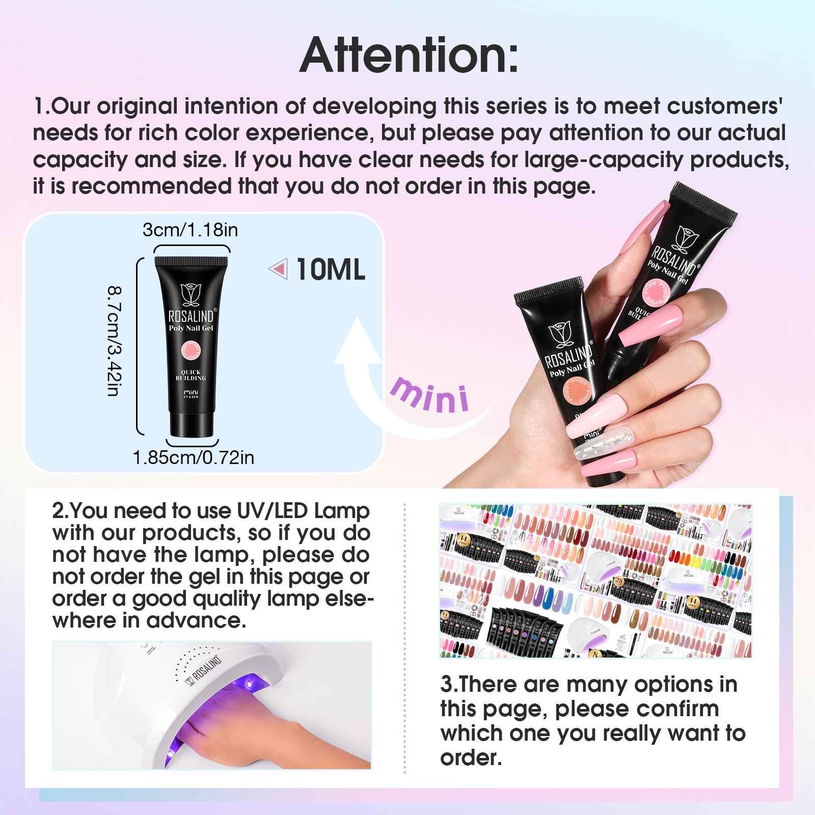 ROSALIND 14Colors Poly Nail Gel Kit with Mini 8LED UV Nail Lamp Drying Nail Art Accessories kit,Clear Pink Glitter Gel Manicure Builder Nail Strengthener Gel for Starter Cutics Extension Nail Gel Drying