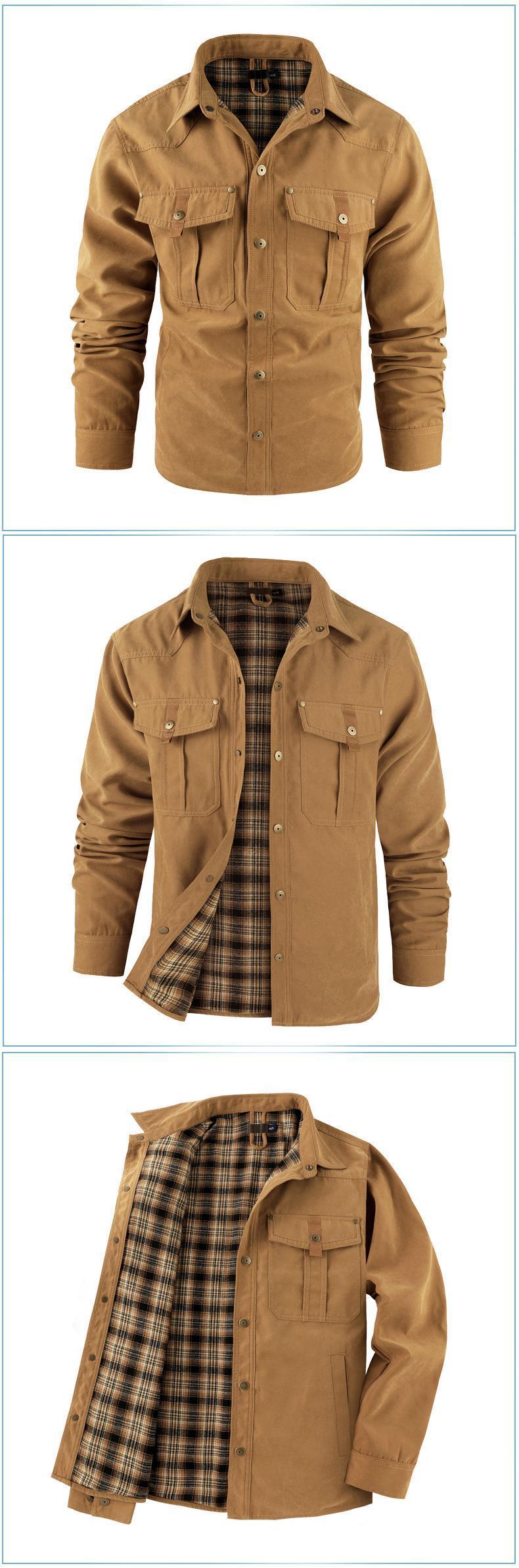 BIGWIG Men's Plaid Flannel Jacket, Winter Bomber Jacket, Warm Workwear Jacket, Flannel Lined, Lightweight Snap Button, Lapel Casual Jacket, Retro Western Style Jacket