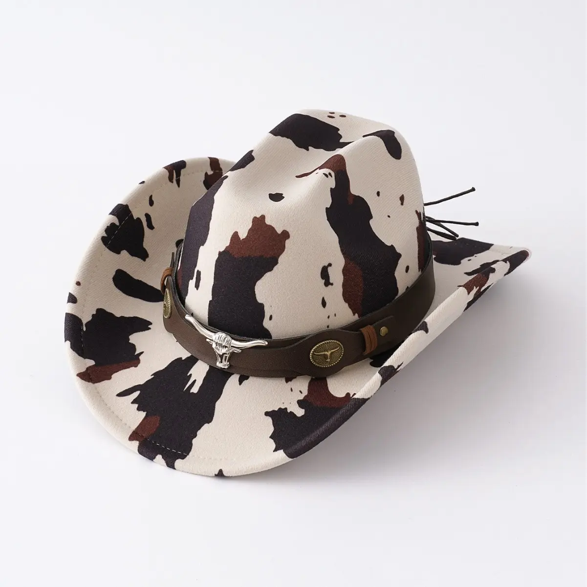 Unisex Party Hat, Cow Print Design, Bohemian Style Cowboy Hat, Vintage Fashion Accessory, Perfect for Weddings, Music Festivals, Outdoor Events