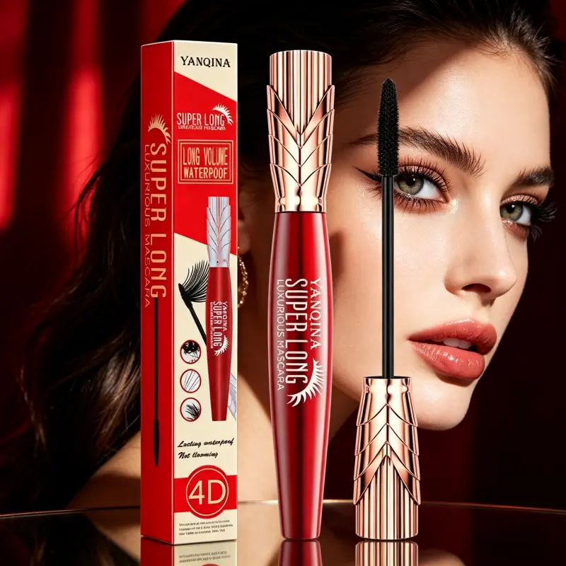4D Waterproof Crown Mascara, Voluminous Lengthening Mascara, Long-Lasting Volumizing Effect, Fiber Formula, Suitable for All Skin Types, Natural Curl and Fullness