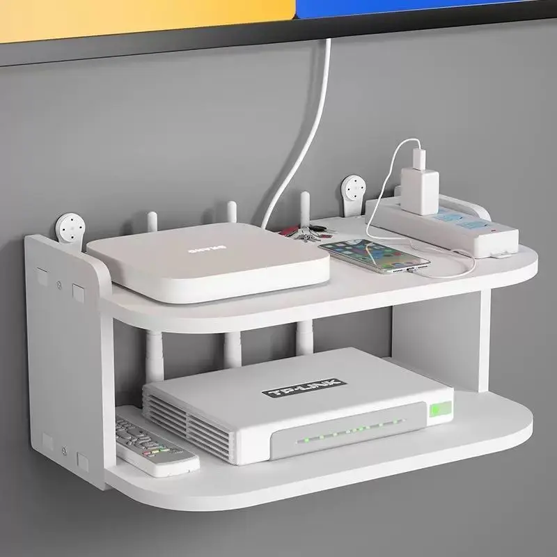 1PC Wall-Mounted Router & TV Box Storage Rack, No Drilling Needed, PP Material, Multi-Slot Organizer with Antenna Slot, Ideal for Home Office