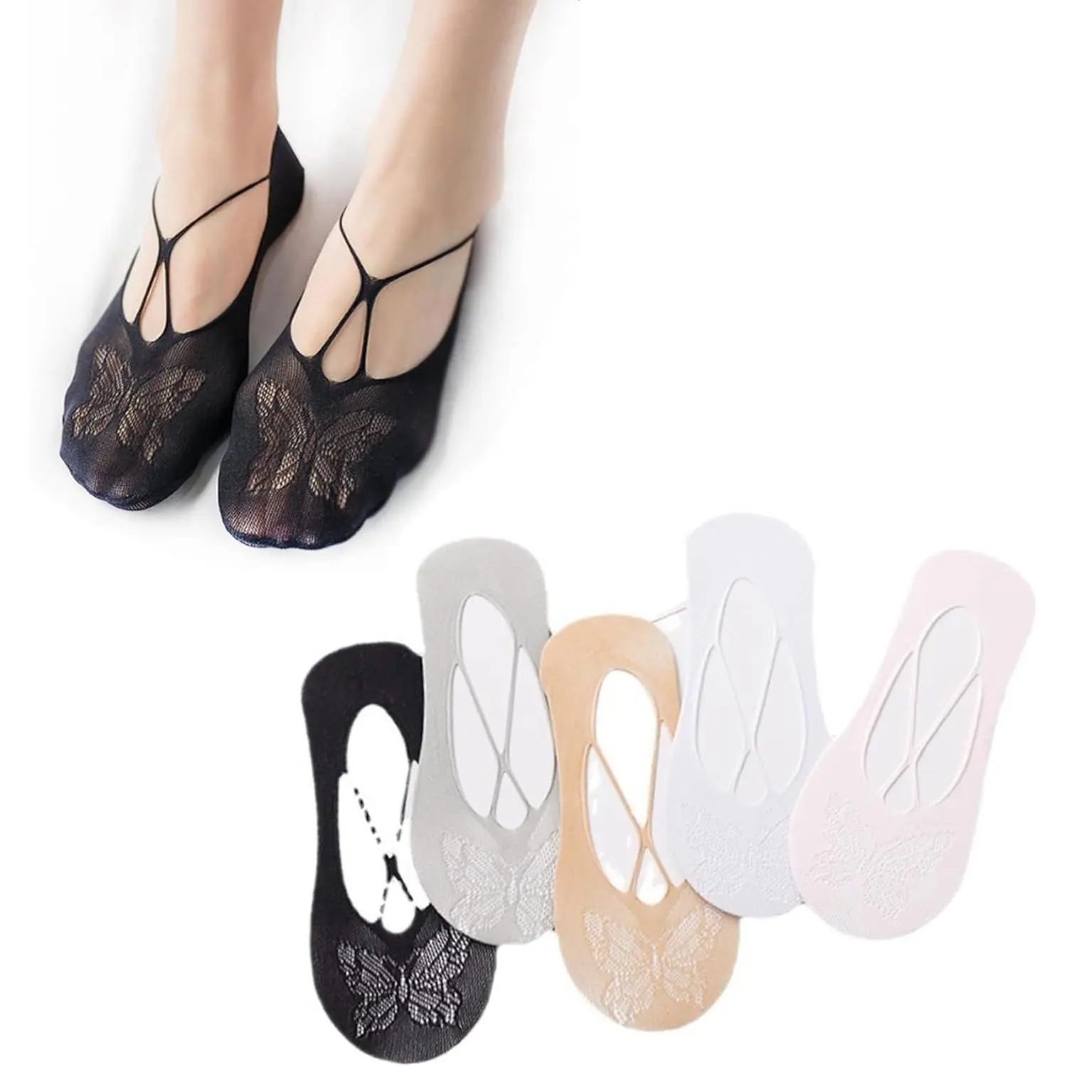 5Pairs Low Cut Liner Thin Socks No Show Non Slip Hidden Invisible Flats Boat Summer Net Socks Pupil Teen Girls (5 Colors)