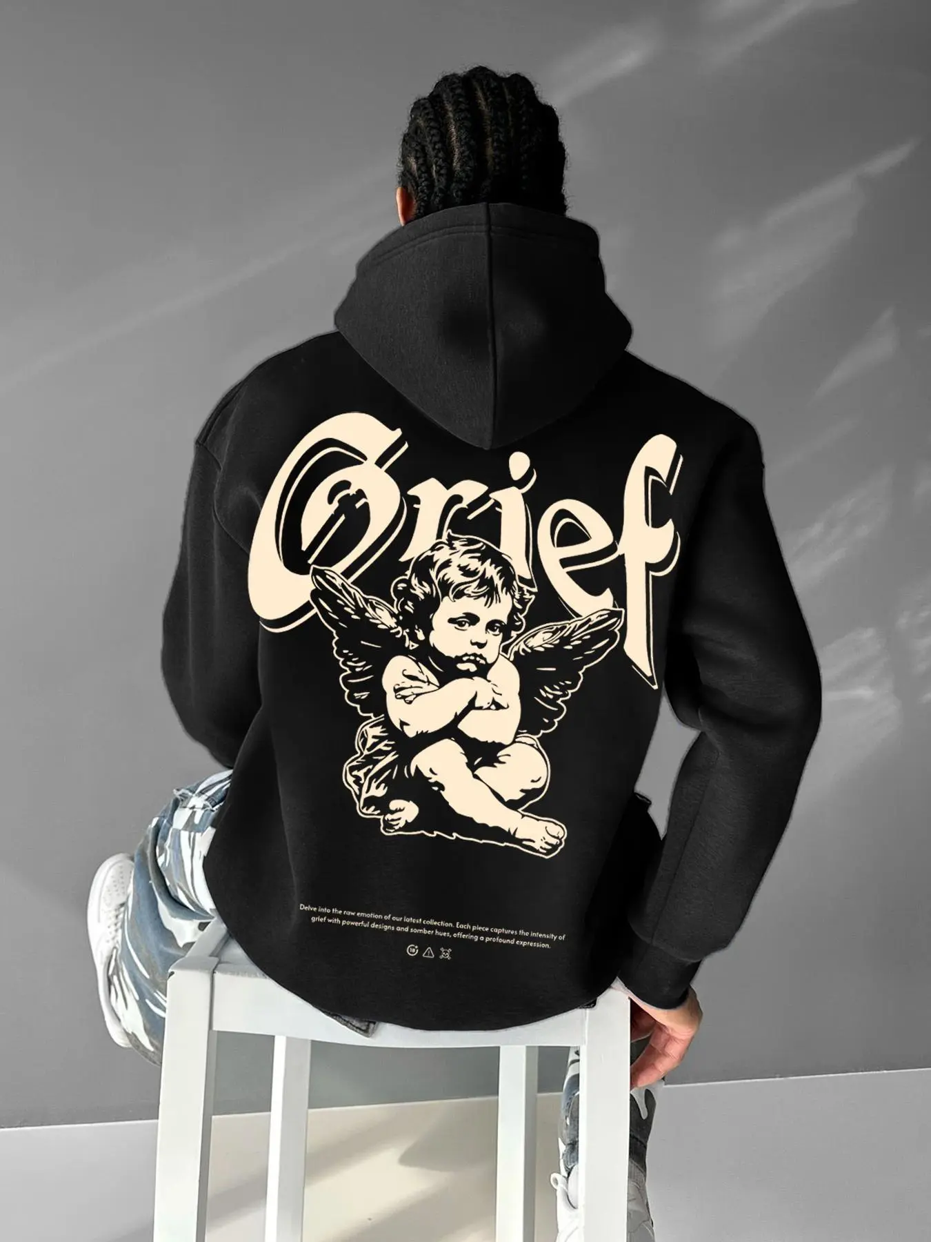 Men's Street Style Hooded Sweatshirt, Graphic Angel Print, Loose-Fit Long Sleeve, Fall & Winter Fashion, Unlined Comfortwear, Graphic Hoodie Sweatshirt, Clothing Hoodie