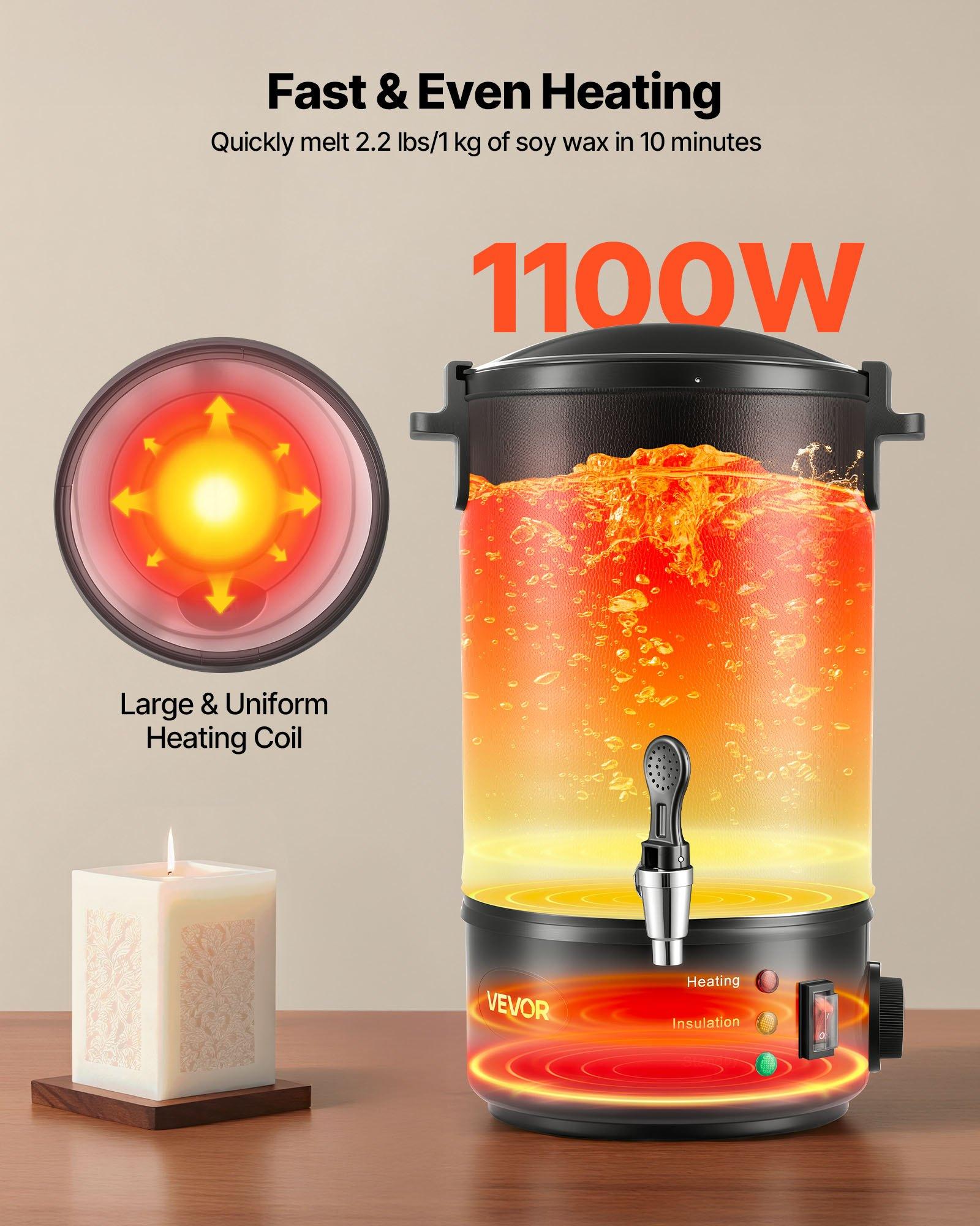 【Father's Day gift】VEVOR Wax Melter for Candle Making, 8.5 Qts, Fast and Even Heating, with Easy Pour Spout and Temperature Control, Grooved Base for Non-Stick and Smooth Flow, Wax Melting Pot for Making Candles Soaps