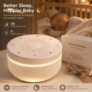 Portable Noise Machine for Babies, 30 Soothing Sounds, Night Light, Rechargeable, No WiFi Needed, Perfect Gift for Newborns