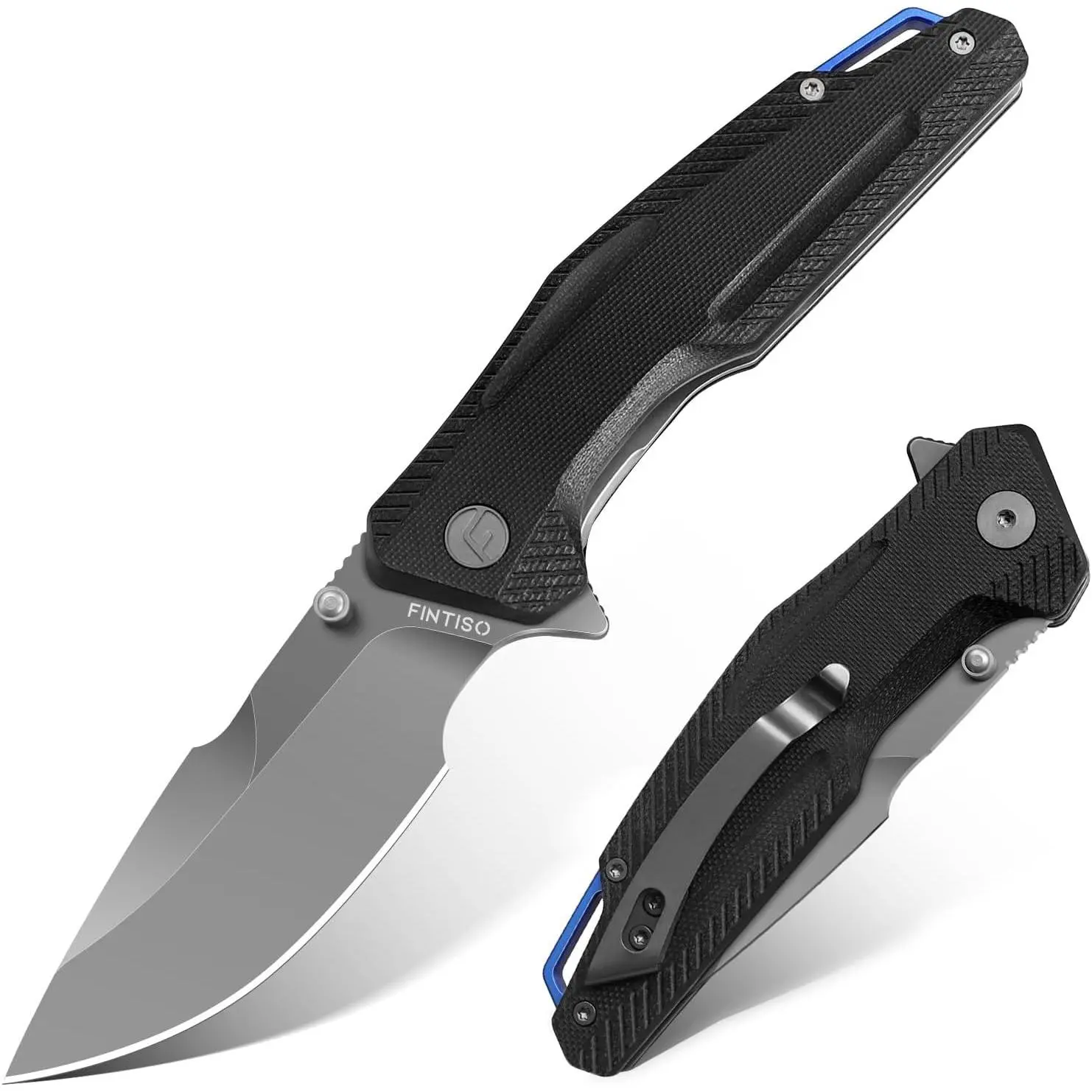 FINTISO Falcon Series EDC Folding Pocket Knife, 3.26" Premium 14C28N Blade, G10 Handle, Fire Starter, Pocket Clip for Men, Outdoor Camping Tool