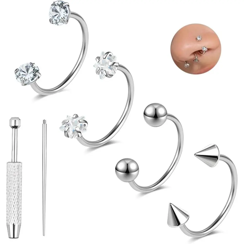 20G Titanium Horseshoe Nose Rings Internally Threaded Septum  Lip Rings Hoop Labret  Spike CZ Ball Horse Shoe Nose Ring Hoops for Women Men