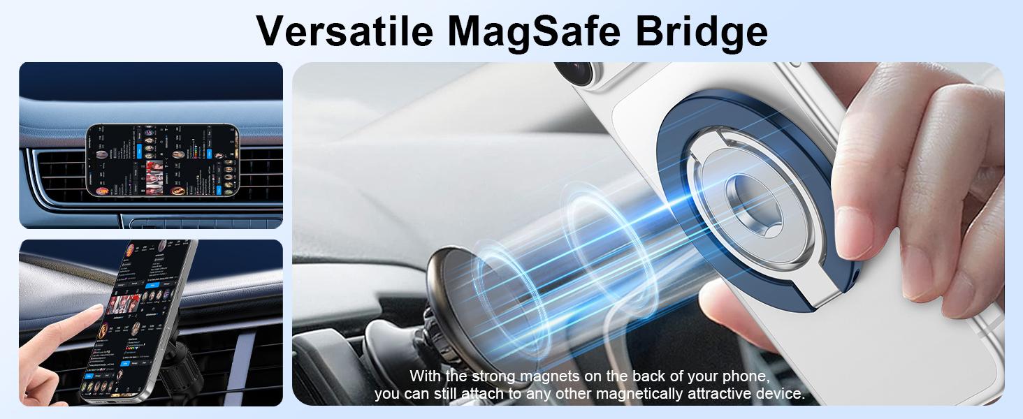 Magnetic Ring Holder for MagSafe Dual-Side Magnetics, Removable Gym Phone Grip with Kickstand Loop for iPhone Air/17/16/15/14/13/12 Pro Max MagSafe Case All Phones Compatible with Magnetic Car Mount