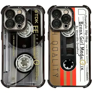 Luxury Retro Cassette 2D Pattern Plating Phone Case For iPhone 17 16 15 14 13 12 11 Pro Max Plus Air & Samsung Galaxy S26 S25 S24 S23 S22 S21 FE Ultra Plus  Anti-Fall Transparent Soft Back Cover Casing Cellphone