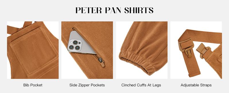 PiePieBuy Women's Warm Overalls Fleece Loose Winter Jumpsuit with Pockets Casual