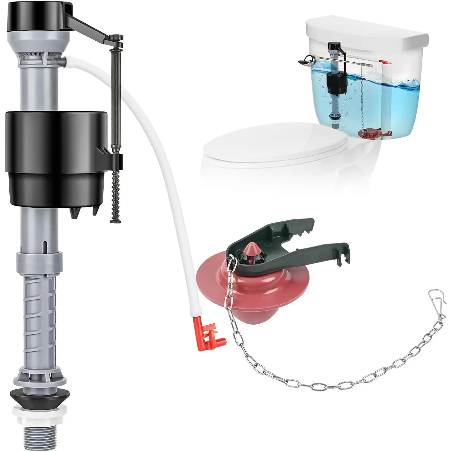Toilet Flusher Replacement Kit - Fill Valve and 2-Inch Flapper Replacement Kit - Toilet Repair Kit Inside Tank - Adjustable Quiet Easy Install (1-Pack)