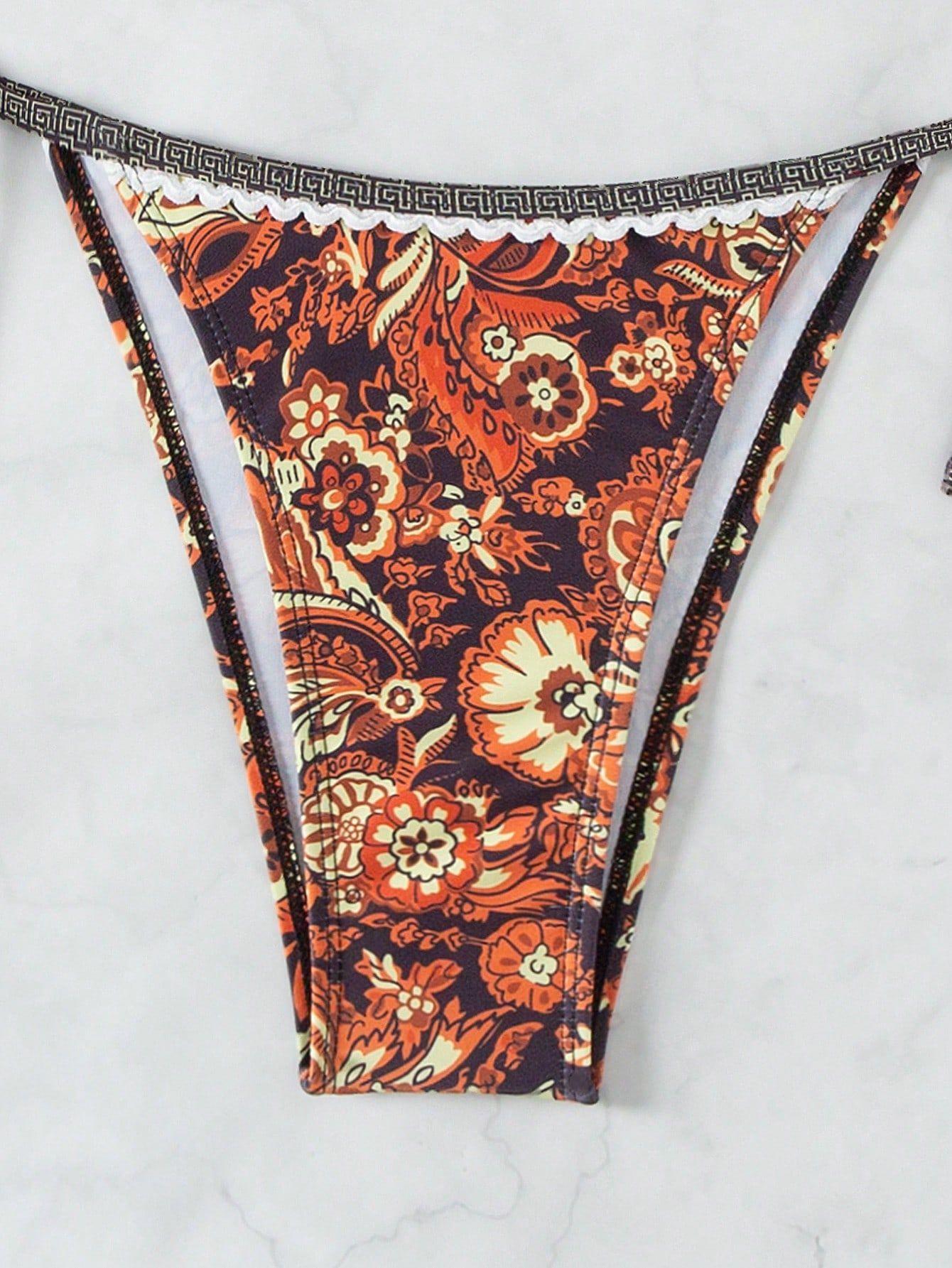 New Bikini Two-Piece Swimsuit Printed Sexy Strap Swimsuit Bikini Set with Adjustable Straps and Floral Pattern