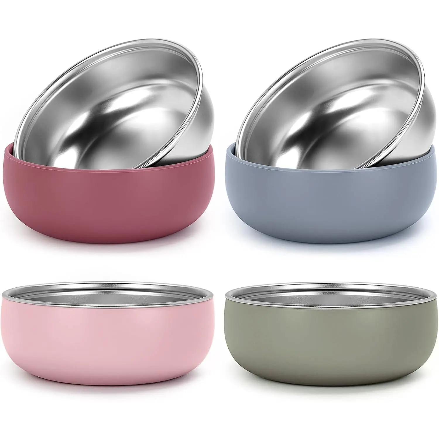 4 Pack Toddler Bowls, 5 Inch Wide Stainless Steel Bowls for Kids with Removable Colorful Silicone Sleeve, Unbreakable Baby Bowls for Candy, Soup, Salad, Yogurt, Ice Cream & Snacks(Gift)
