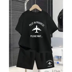 PILOT IN PROGRESS Fun T-Shirt - Minimalist Black Background with White Text And Airplane Silhouette Design, Comfortable And Casual Crew Neck Short Sleeves, Breathable in Summer, Perfect As a Gift for Aviation Enthusiasts, Aviation Fans, for Outdoor