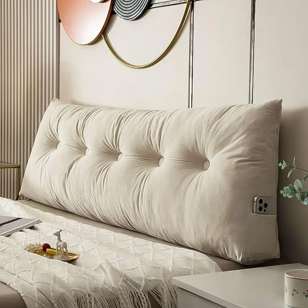 Triangular Wedge Headboard Pillows Twin XL Dorm Headboard Long Backrest Positioning Reading Bolster Pillow Side Pockets Wedge Pillow College Dorm Room Bed Bedroom Decor White| 39.4*15.7*5 in, back & lumbar, sleeping pillow, mattress gap filler,plush velve