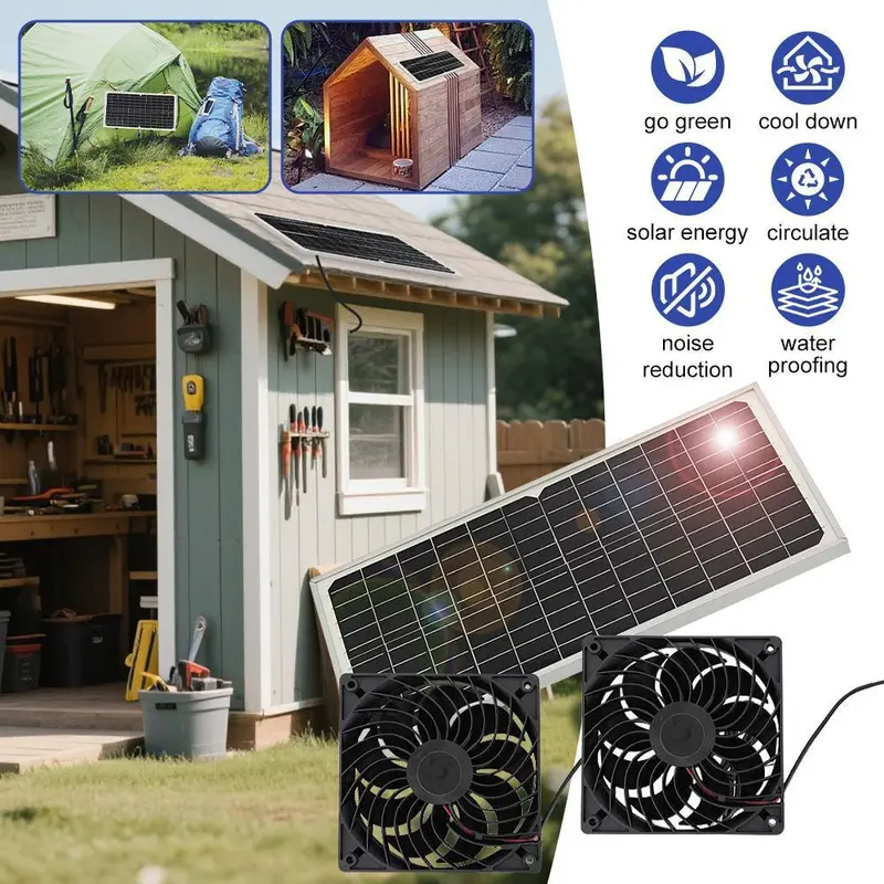 20W Solar Powered Fan Kit, 12V Dual Exhaust Fan with Waterproof Solar Panel, Portable Ventilation Fan for Greenhouse, Pet House, RV, Outdoor Cooling#DealsForYouDays