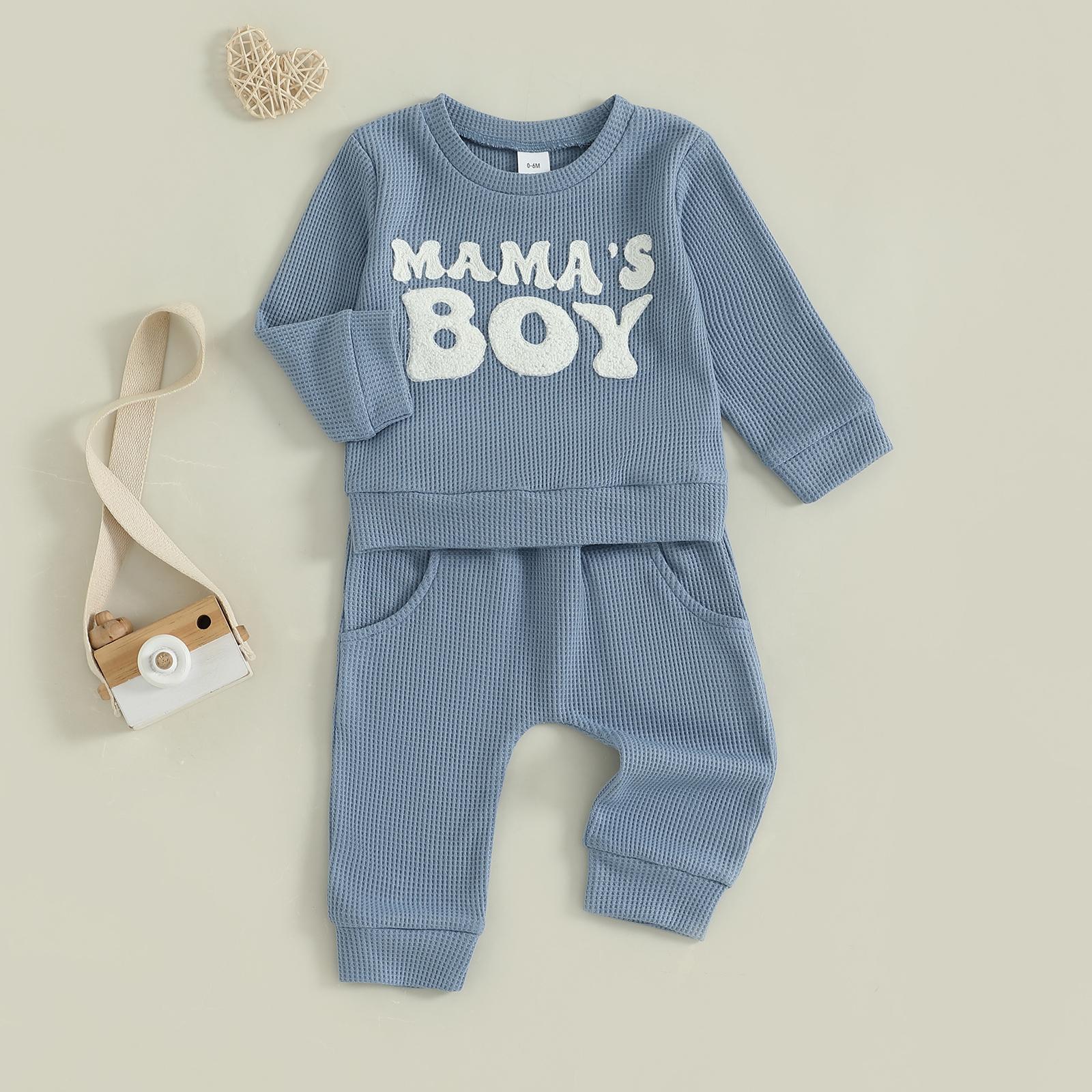 Baby Boy Fall Clothes Set Long Sleeve Crewneck Sweatshirts Pants Infant Newborn Waffle Outfits 6 12 18 24 Months 2T