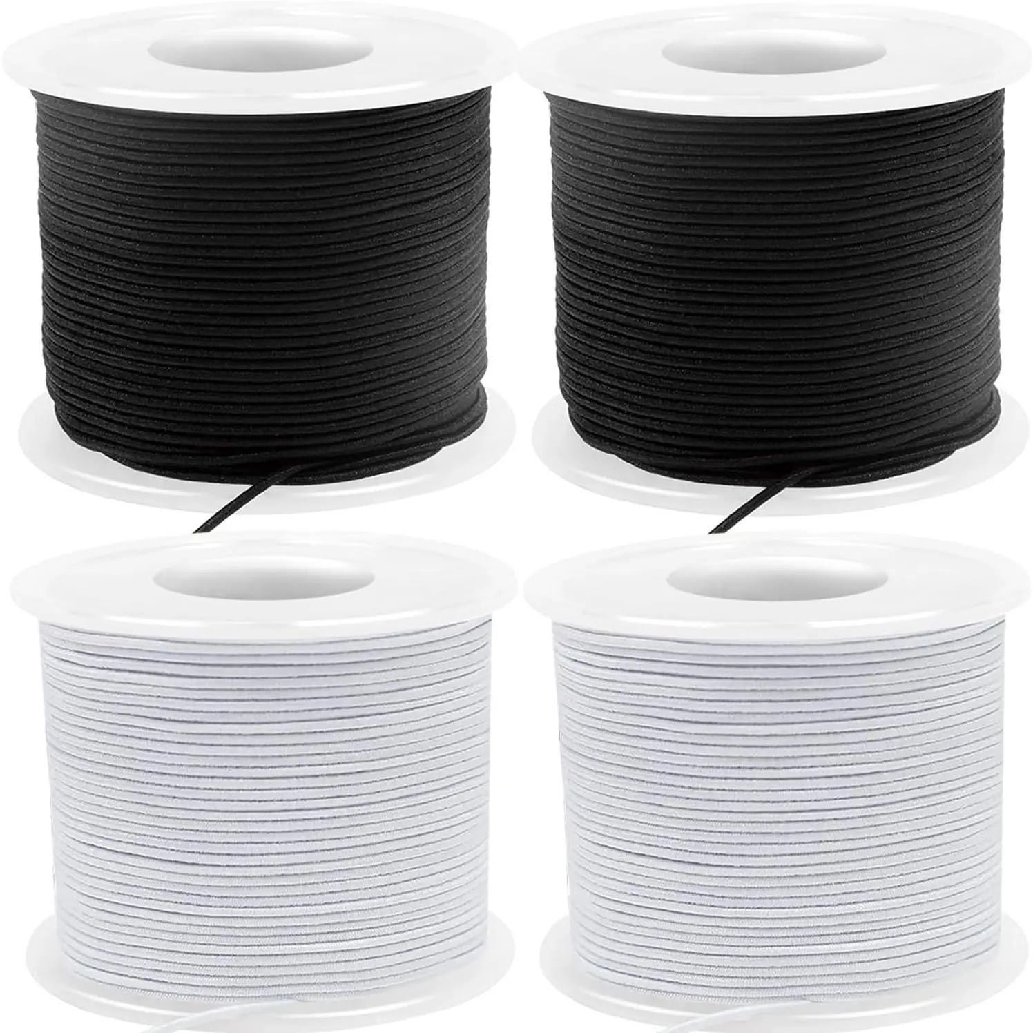220 Yards Stretchy Bracelet String, 1mm Elastic String for Bracelets, 2 White & 2 Black Elastic Cord for Bracelets, Friendship Bracelet String, Tensile Strength String for Crafts, Necklaces & Beads